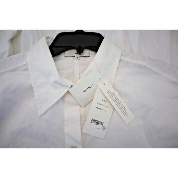 Vince Women Sz M White Sculpted Poplin Gathered Long Sleeve Button Up Shirt $275 - Picture 5 of 10
